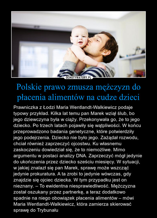 Polskie prawo zmusza mężczyzn do płacenia alimentów na cudze dzieci