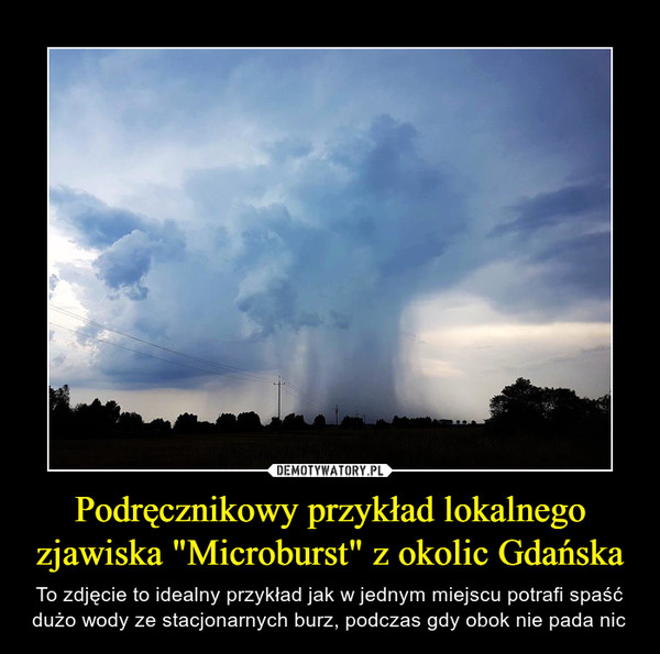 Podręcznikowy przykład lokalnego zjawiska "Microburst" z okolic Gdańska – To zdjęcie to idealny przykład jak w jednym miejscu potrafi spaść dużo wody ze stacjonarnych burz, podczas gdy obok nie pada nic 