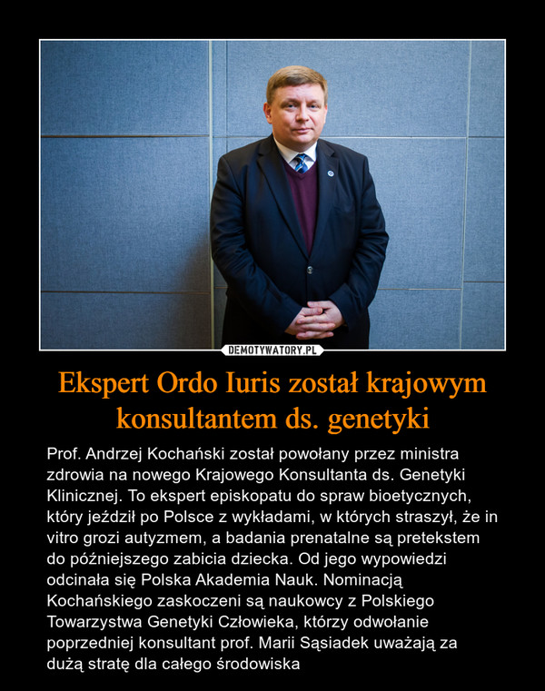 Ekspert Ordo Iuris został krajowym konsultantem ds. genetyki