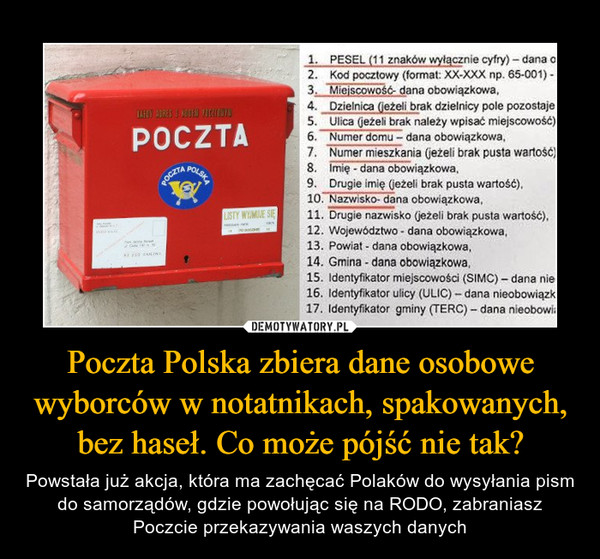 Poczta Polska zbiera dane osobowe wyborców w notatnikach, spakowanych, bez haseł. Co może pójść nie tak?
