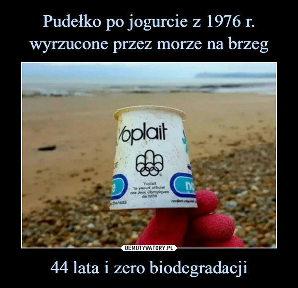 Pudełko po jogurcie z 1976 r. wyrzucone przez morze na brzeg 44 lata i zero biodegradacji