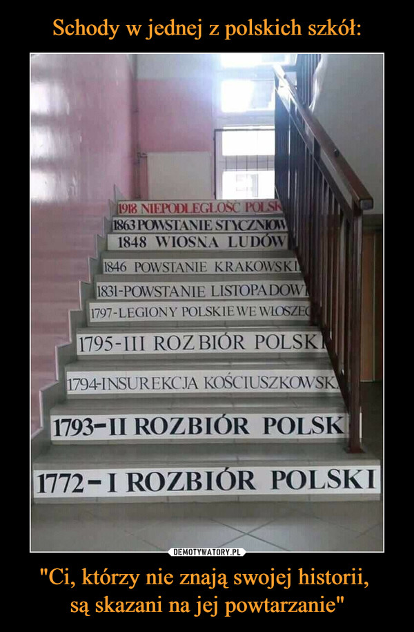 Schody w jednej z polskich szkół: "Ci, którzy nie znają swojej historii, 
są skazani na jej powtarzanie"