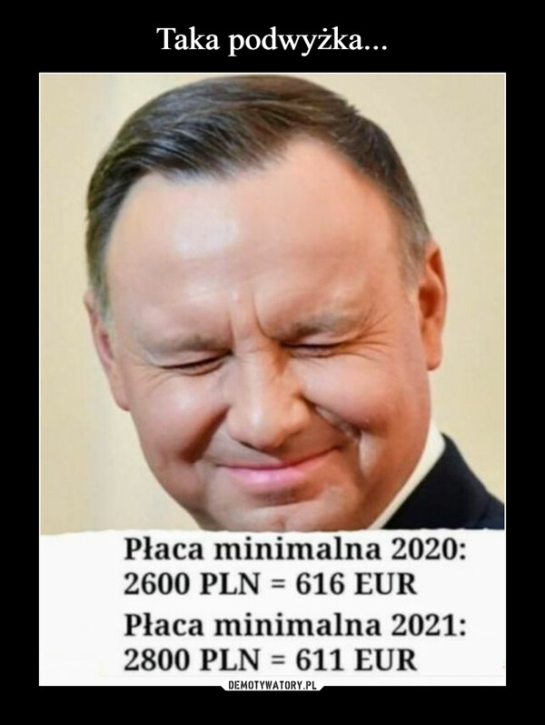  –  Płaca minimalna 2020: 2600 PLN = 616 EUR Płaca minimalna 2021: 2800 PLN = 611 EUR
