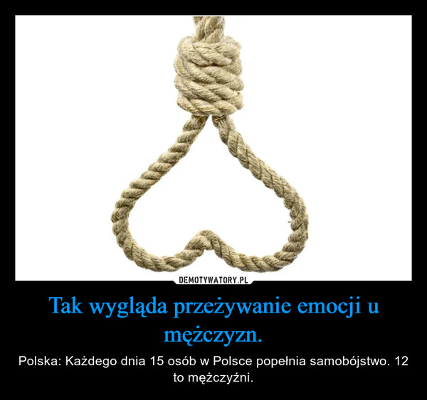 Tak wygląda przeżywanie emocji u mężczyzn. – Polska: Każdego dnia 15 osób w Polsce popełnia samobójstwo. 12 to mężczyźni. 