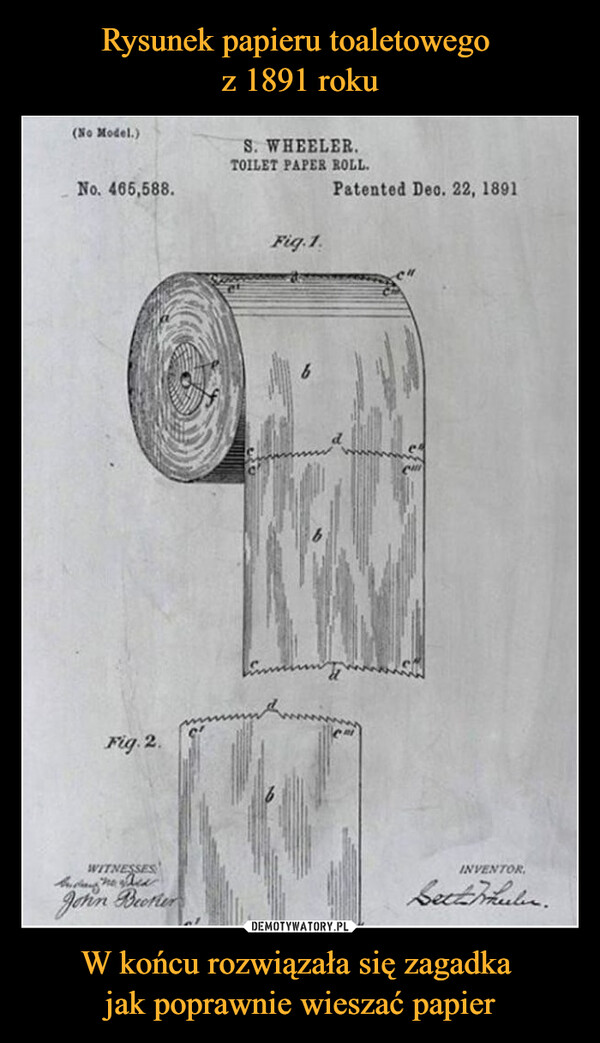 Rysunek papieru toaletowego 
z 1891 roku W końcu rozwiązała się zagadka 
jak poprawnie wieszać papier