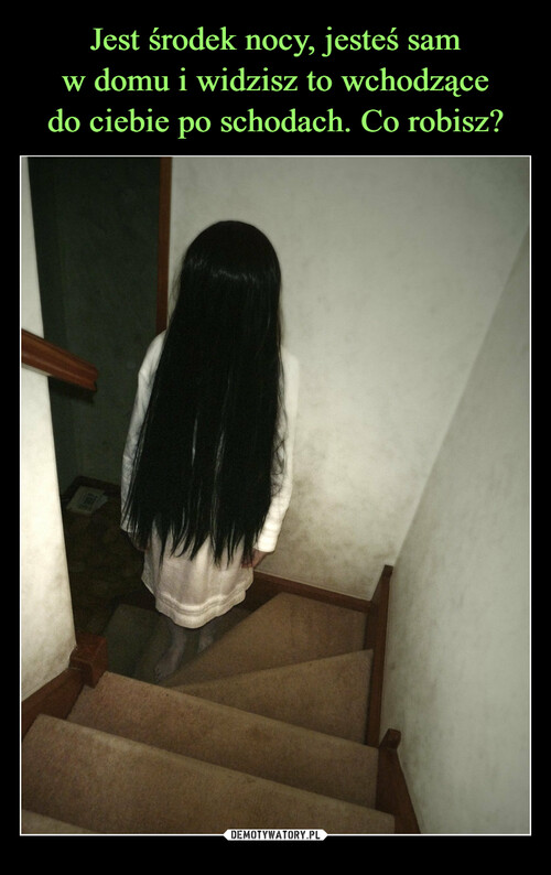 Jest środek nocy, jesteś sam
w domu i widzisz to wchodzące
do ciebie po schodach. Co robisz?
