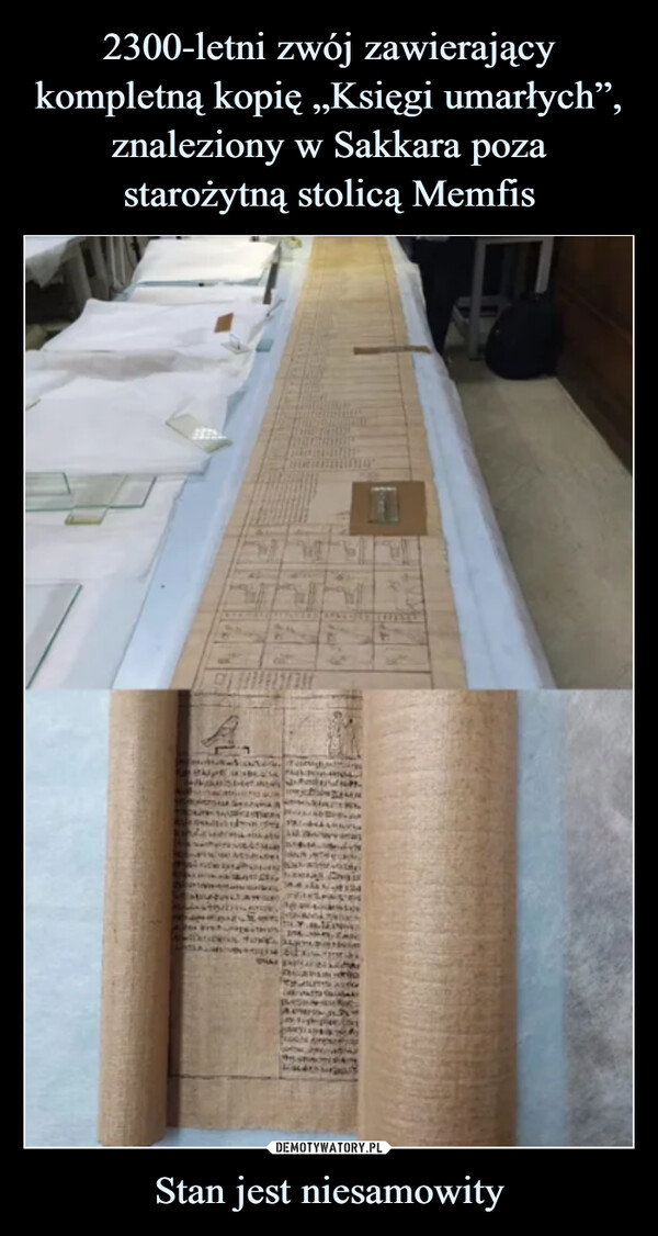 2300-letni zwój zawierający kompletną kopię „Księgi umarłych”, znaleziony w Sakkara poza starożytną stolicą Memfis Stan jest niesamowity