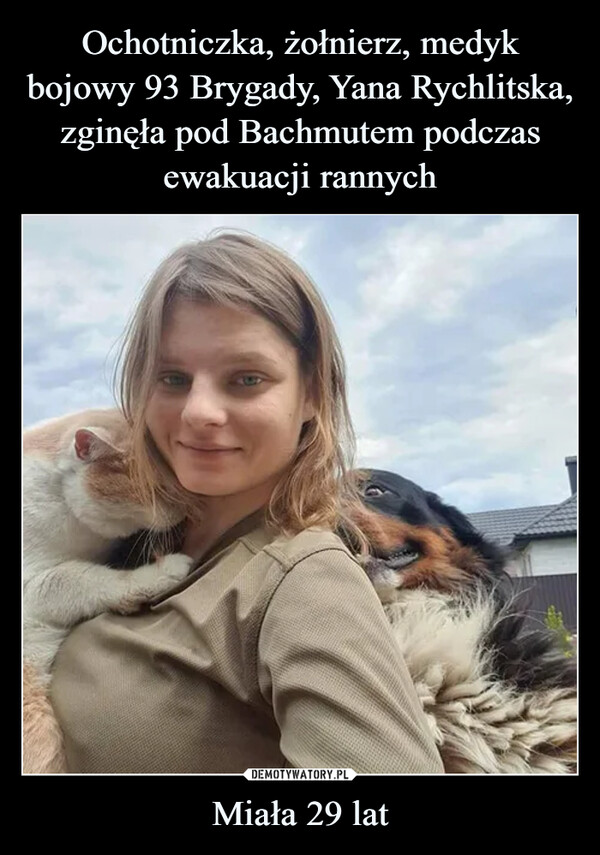 Ochotniczka, żołnierz, medyk bojowy 93 Brygady, Yana Rychlitska, zginęła pod Bachmutem podczas ewakuacji rannych Miała 29 lat