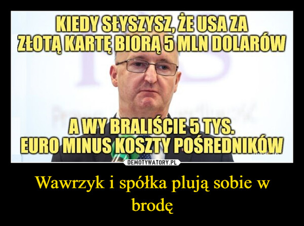 Wawrzyk i spółka plują sobie w brodę –  KIEDY SŁYSZYSZ, ŻE USA ZAZŁOTĄ KARTĘ BIORĄ 5 MLN DOLARÓWAWY BRALIŚCIE 5 TYS.EURO MINUS KOSZTY POŚREDNIKÓW