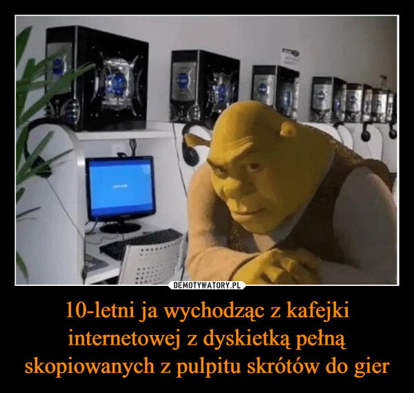 10-letni ja wychodząc z kafejki internetowej z dyskietką pełną skopiowanych z pulpitu skrótów do gier –  10 year old me leaving the cybercafe with 100 game shortcuts onmy USB stick.